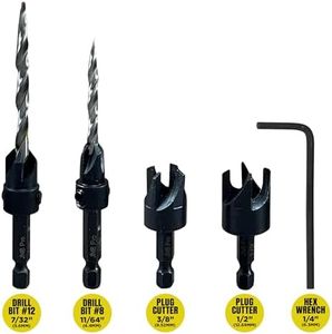 JNB Pro Wood Countersink Drill Bit Set #8#12 Tapered Drill Bits with 1/4" Hex Shank Quick Change Wood Plug Cutters Dowel Cutters 3/8" 1/2", Counter Sink Drill Bit for Wood Working Brocas para Madera