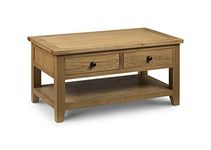 Julian Bowen Coffee Table with 2 Drawers, White Veneers, Waxed Oak, Height: 50, Width: 100, Depth: 60cm