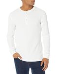 Amazon Essentials Men's Standard Slim-Fit Long-Sleeve Waffle Henley, White, Large