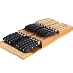 NIUXX Bamboo Knife Block for 16 Knives(Not Included), Large in-Drawer Washable Removable Cutlery Organizer Tray, Kitchen Storage Holder for Sharpening Steel and Cutter