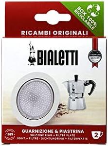 Bialetti - Spare Parts, 1x Silicon Gasket + 1x Filter for 2 Cups Coffee Makers, Aluminium, SKU 0800038