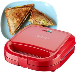 PREMIUS Ceramic NonStick Double Slice Sandwich Maker, Indicator Lights, Cool Touch Handle, Great for Grilled Cheese, French Toast, Tuna Melt, Egg & Cheese and Pancake Sandwich, Easy Clean (Red)