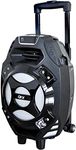 QFX PBX-61081 Rechargeable Portable Speaker | 8" Woofer | 400 Watts | Bluetooth, AUX, SD Card, FM Radio | Handle, Wheels, 12 Lbs | Perfect for Tailgating, Indoors, Outdoors Audio | Silver