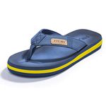 FITORY Mens Flip Flops Comfy Thongs Lightweight Anti-Slip Summer Beach Shoes Blue/Yellow Size 7