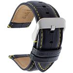 Talk Time Black Genuine Leather Alligator Grain Watch Strap With Yellow Stitching 20mm