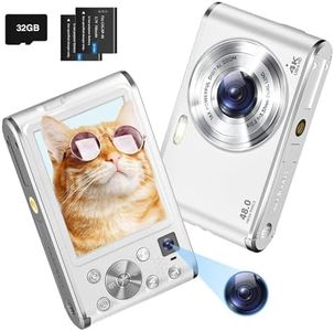 Cámara Digital HD 4K 48MP, Cámara de Fotos con Tarjeta SD de 32 GB, Cámara Dual Delantera y Trasera, Recargable Camara Digital con Zoom 16X y 2 Baterías, para Principiantes (Blanco)