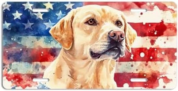 NGZ Labrador Retriever License Plate, Funny Pet American Flag Painting Aluminum License Plate Suitable for Car, RVs, Bars, Fences, garages, etc. 12x6 Inch