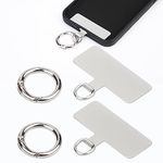 2pcs Phone Tether Patch, Metal Phone Tether Tabs with 2pcs Spring Rings Cell Phone Lanyard Patch Replacement without Adhesive for Most Cell Phones (Silver)