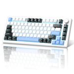 MageGee 75% Mechanical Gaming Keyboard, Compact Blue Backlit Wired Gaming Keyboard with Brown Switches, EVA Foam, Knob Control, STAR75 Portable NKRO PC Gaming Keyboard - White & Blue