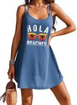 AI'MAGE Womens Spaghetti Strap Cover Up Sleeveless Bathing Suit Coverups Backless T Shirt Beach Dress Sea Blue Print Medium