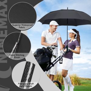 NINEMAX 68" Golf Umbrella – Large, Windproof, Black