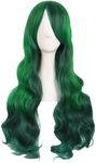 MapofBeauty 28 Inch/70 cm Beautiful Long Wavy Harajuku Style Cosplay Side Bangs Wigs (Lake Green/Grass Green) (Mixed Green)