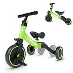 besrey 5 in 1 Toddler Bike for 10 Month to 4 Years Old Kids, Toddler Tricycle Kids Trikes Tricycle, Gift & Toys for Boy & Girl, Balance Training, Removable Pedals - Green