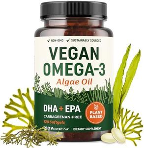 Vegan Omega 3 Algae Oil | Plant Based DHA EPA | Sustainably Sourced, No Carrageenan, Non GMO | Heart, Brain, and Eye Health | Fish Oil Alternative | Algae Omega 3 Supplement | 120 Softgel Capsules