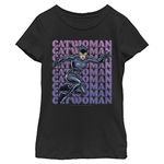 WARNER BROS Kids' Catwoman Name Stack T-Shirt, Black, X-S