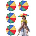 Puedno Head Umbrella Hats, 4 PCS Umbrella Caps With Elastic Bands, Adjustable Rainbow Umbrella Caps, Fishing Umbrella Hat for Kids and Adults