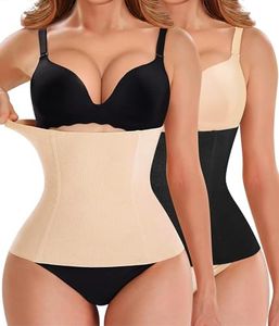 Nebility Womens' Waist Trainer Tummy Control Waist Cincher Slim Body Shaper (Black/Beige 2pk, L)