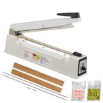 VEVOR Impulse Sealer 12 inch, Manual Heat Sealing Machine with Adjustable Heating Mode, Aluminum Shrink Wrap Bag Sealers for Plastic Mylar PE PP Bags, Portable Poly Bag Sealer with Extra Replace Kit