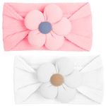 2 Pcs Baby Headband Newborn Headbands for Girls Newborn Headbands Baby Flower Headband Baby Girl Hair Bands Soft Headband for Newborns and Toddlers (Pink and White)