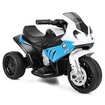 COSTWAY 6V Kids Electric Motorbike, 3 Wheels Battery Powered Ride on Motorcycle with Lights, Music, Licensed BMW Vehicle Toy for 18-36 Months (Blue)