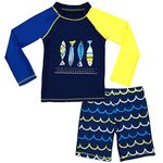 Kids Long Sleeve Sunsuit Swimwear Sets Boys Two Piece Rash Guard Swimsuits Fish Pattern 4T