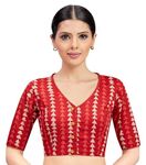 Studio Shringaar Women's Cotton Block Printed Elbow Length Sleeves Saree Blouse(Red, 36)