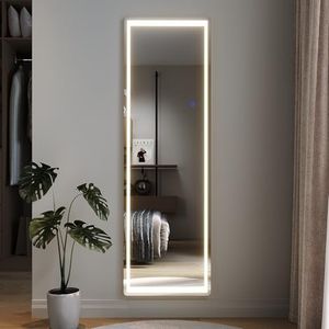 ELEGANT LED Floor Mirror, Wall Mounted Hanging Mirror with Lights, LED Lighted Full Body Dressing Mirror, Large Vanity Mirror for Bedroom 160 x 50 cm