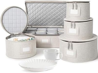 storageLAB China Storage Containers, Hard Shell Case with Felt Dividers for Charger Plates and Dishes, Ideal for Kitchen Organizing, Moving Supplies, and Fine China Storage - 4-Pc Quilted Set, Cream