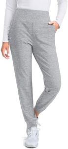 G Gradual Women's Fleece Lined Joggers High Waisted Water Resistant Thermal Hiking Pants Cold Weather Sweatpants with Pockets(Medium Grey Heather,XL)