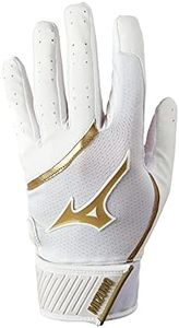 Mizuno MVP Youth Baseball Batting Glove, White-Gold, X-Small