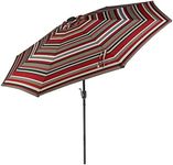 Sunnydaze 9 Foot Outdoor Patio Umbrella with Solar Lights & Tilt/Crank, LED, Awning Stripe