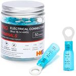 HKS 50 PCS Ring Terminals #10 Blue 16-14 AWG - M5 - Electrical Connectors - Heat Shrink Wire Connector Kit - Tinned Red Copper - Automotive Marine Ring Connectors - Waterproof and Insulated