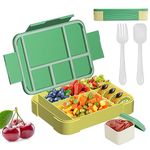 Odaban Bento Lunch Box for Kids, 1330m Bento Boxl-6 Compartments & Forks & Spoons-Leak-Proof, Microwave/Dishwasher/Freezer Safe, Bpa-Free (Green)