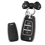 HIBEYO Flip 3 Button Key Fob Cover for Hyundai Elantra Solaris 2 Tucson I30 I35 I40 Ix35 Kona Genesis Santa Fe Azera Verna Accent Celesta Sonata Car Accessories with Keychain-Bow Key Chain(Black)