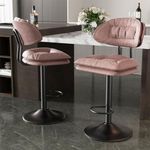 Nalupatio Modern Bar Stools Set of 2, Double-Layer Ergonomic Upholstered Bar Stools with Back, Adjustable Counter Stools, Swivel Barstools for Kitchen Island, Pink