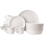 Navaris Linen Artisan Stoneware Dinner Sets for 4 People (16 Pieces) - Dishwasher and Microwave Safe Plates and Bowls Set - Dinner Plates, Dessert Plates, and Mugs Dinnerware Set - Linen White