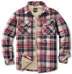 Puwasa Men's Sherpa Lined Cotton Flannel Shirt Jacket Plaid Button Up Jacket Coat for Men with Pocket, Red Line, Large