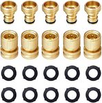 5 Set Garden Hose Quick Connectors, Solid Brass 3/4 inch GHT Thread Easy Connect Fittings No-Leak Water Hose Connectors with 10pcs Extra Rubber