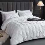 King Size Comforter Set with Sheets - 7 Piece Luxury Pintuck White Comforter King Size, Bed in A Bag King Bedding Sets with Soft Lightweight Comforter, Flat Sheet, Fitted Sheet and Pillowcases&Shams