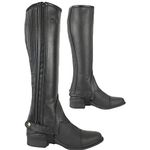 AK Side Zip with Stretch Panel Full Grain Leather Horse Riding Half Chaps (10, Black)