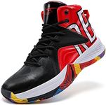 ASHION Kids Basketball Shoes Boys Girls High Top Sneakers Non Slip Running Shoes for Unisex Kids Black Red Big Kid Size 3.5