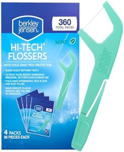 Berkley Jensen Hi-Tech Flossers - 360 Pieces (Pack of 4, 90ct. Each) - Mint Flavored Shred-Resistant Dental Floss w/Fold Away Tooth Pick - Dental Flossers for Adults - Helps Reduce Plaque & Gingivitis