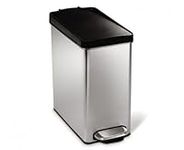 simplehuman 10 Liter / 2.6 Gallon Bathroom Slim Profile Trash Can, Brushed Stainless Steel with Plastic Lid