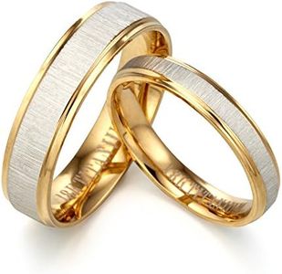 Gemini Free Engrave His and Her Groom Bride 18K Yellow Gold P Matching Anniversary Wedding Couple Ring Valentine Day Gift, Titanium, No Gemstone