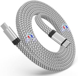 Magtame USB C Cable, Magnetic USB C to USB C Cable 60W(3A), 1.5M Coiled USB C Cord, Flat Nylon Braided Type C Fast Charging Cable Compatible for USB C Device for Pad for Samsung Galaxy, Silver