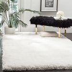 Carpetify Luxury Shaggy Carpet Solid Plain Fluffy Fur Rectangular Rugs For Bedroom Living Room 2X8 Feet Microfiber & Polyster Modern Interior Floor Mat White