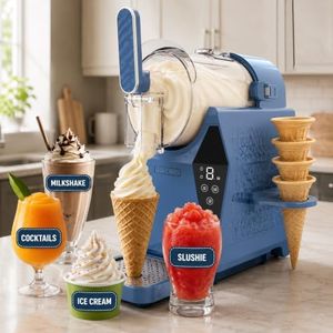 Olsen & Smith Soft Serve Ice Cream Maker & 3-in-1 Slushie Machine – Slush, Slushy, Frozen Cocktail, Margarita, Milkshake, Sorbet, Frappe & Iced Coffee Maker – Self-Cleaning, No Ice, Home Bar, Blue