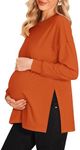 Ekouaer Womens Maternity Shirts Long Sleeve Split Side Pregnancy Tee Top Tunic Blouse Maternity Clothes Caramel