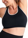 SHAPERMINT Seamless Racerback Wireless Sports Bra for Women with Removable Cups | Low Compression Womens Workout Tops | from Small to Plus Size Bras, 4X-Large, Black with White Trim