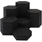 BELLE VOUS 6 Pack of Black Wooden Hexagon Display Risers - Wood Showcase Stands for Shelves and Countertops - Step Plinths for Jewellery, Retail, Figures, Cupcakes and Desserts